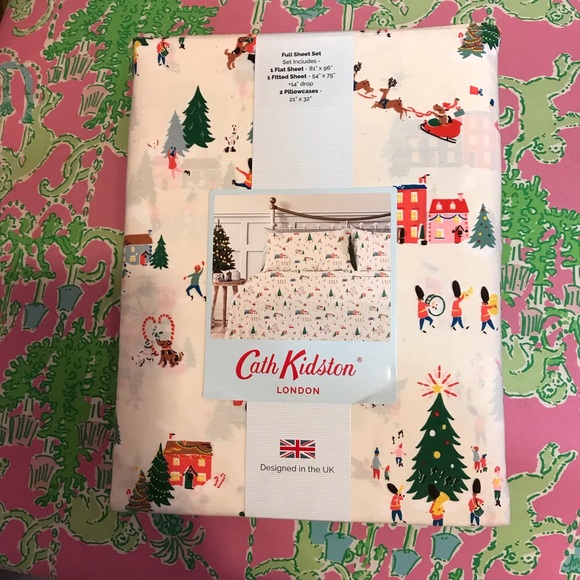 NWT! Cath Kidston London Christmas Full Sheet Set Snow Day Cream 100% Cotton